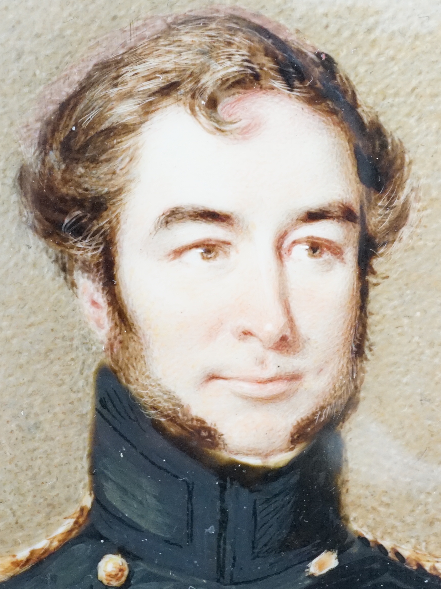 Edwin Dalton Smith (1800-1883), Portrait miniatures of an army officer and his wife, watercolour on ivory, 14.5 x 11.5cm. & 12 x 9.5cm. CITES Submission reference S92MNZHH